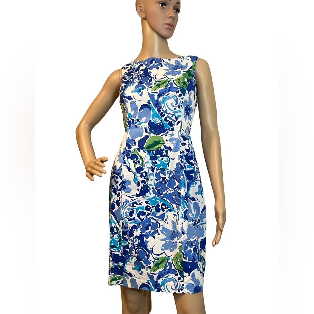 Chaps Est 1978 Size 8P EUC Blue White Green Sleeveless Floral Mini Dress (0441) - Picture 1 of 8